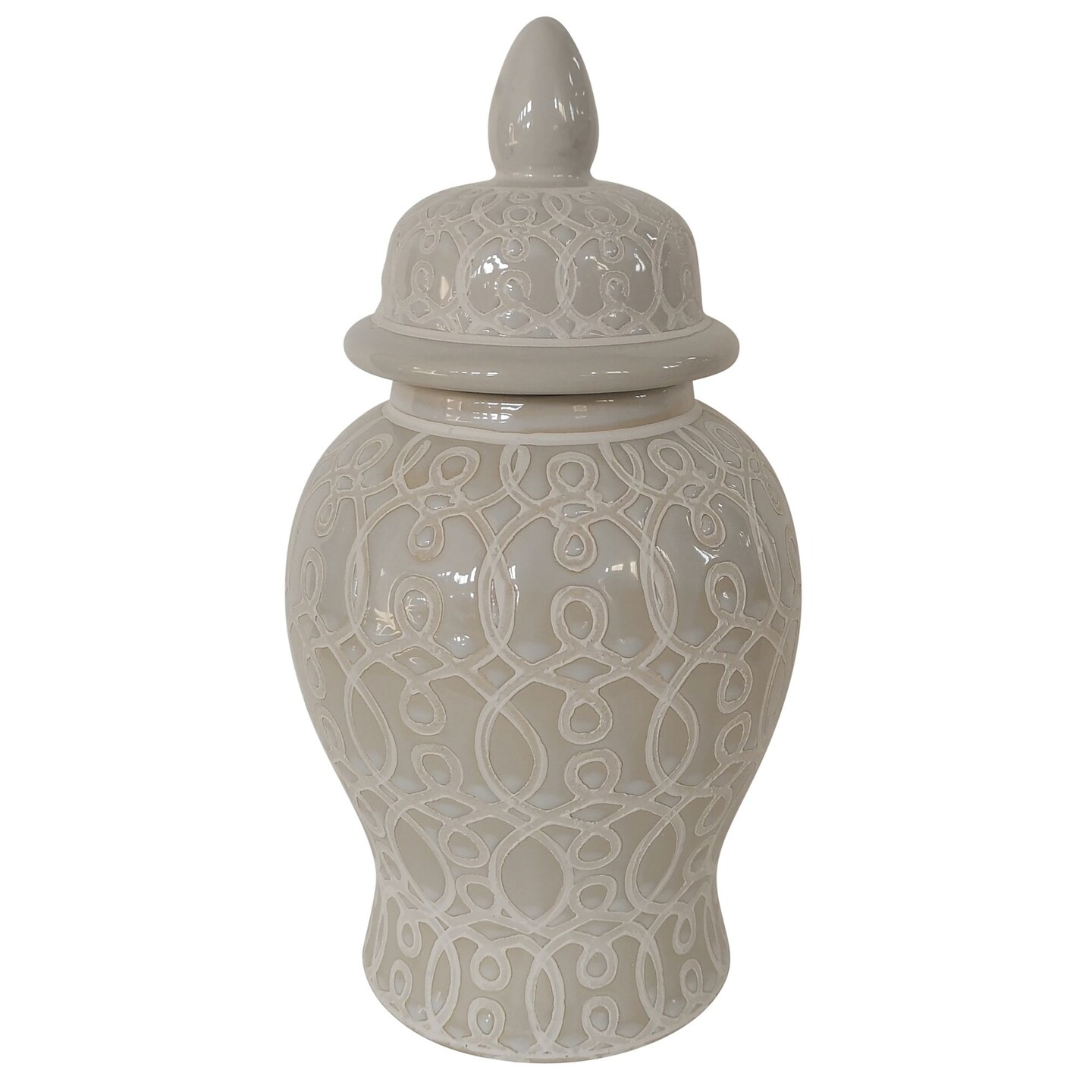 Kingston Living Glossy Ceramic Temple Storage Jar - 10" - Gray