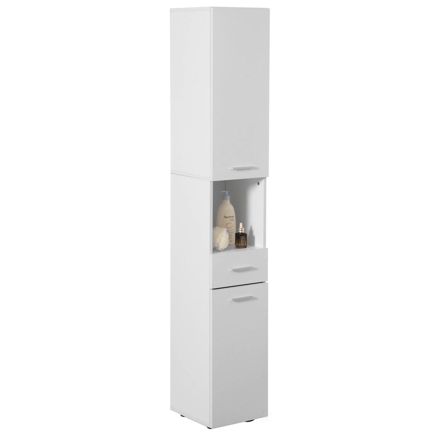71.5 Inches Tall Thin Corner Shelf Floor Cabinet with 2 Doors, 1 Drawer, Freestanding Linen Tower Cabinet - Perfect for Bathroom, Living Room, Kitchen or Home Office, White