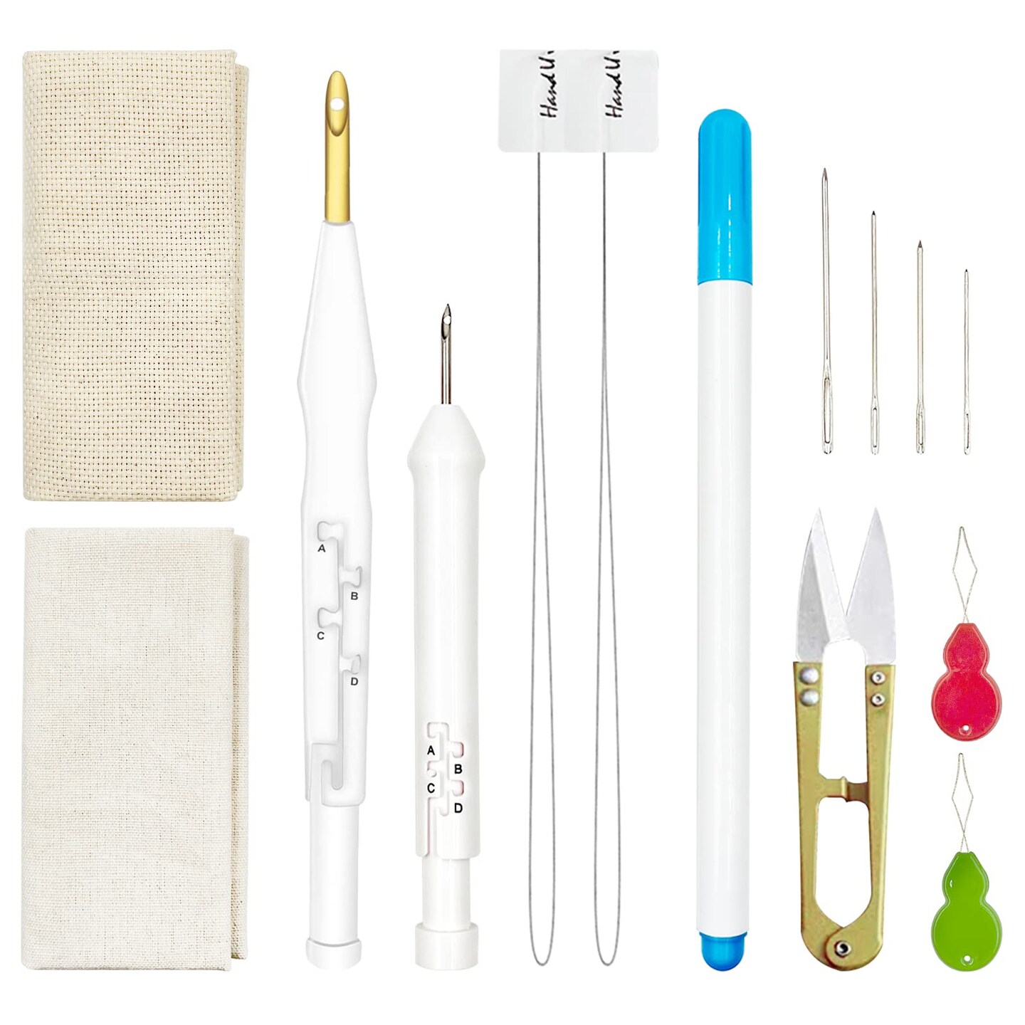 Embroidery Punch Rug Punch Beginner Kit, 2 Different Adjustable Punch Needle Tool with 9&#x22;x9&#x22; Monk&#x27;s Cloth and Pita Cloth