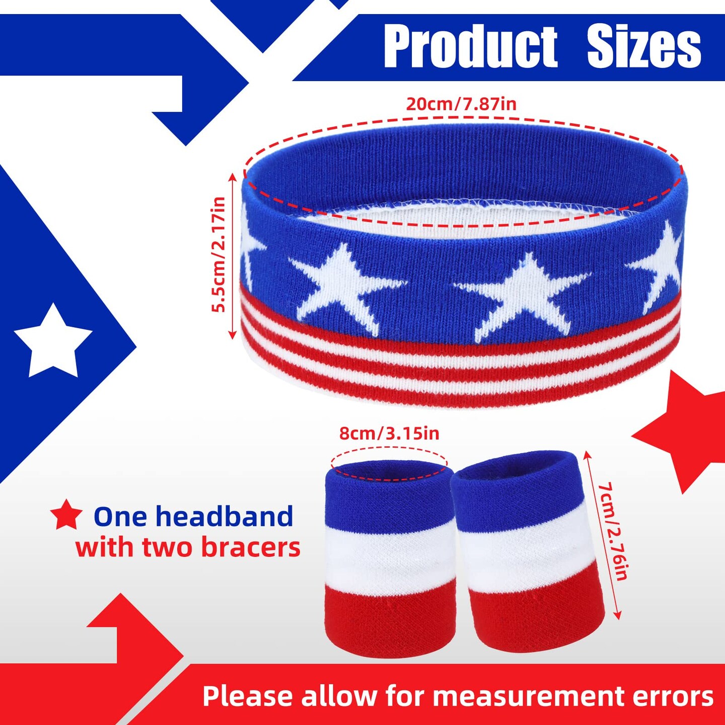 6 Pieces 4th of July American Flag Sports Headband and Wristband Set Patriotic Head Wraps Memorial Day Striped Sweatband USA Wristbands Accessories for Women Men Basketball Football Running