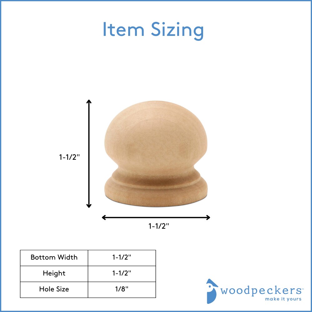 Unfinished Wood Knobs 1-1/2 inch, for Cabinets &#x26; Drawers |Woodpeckers