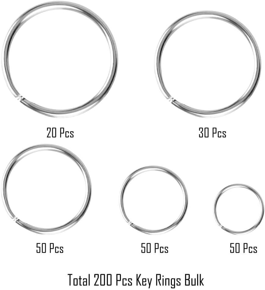 200Pcs Split Key Rings Bulk for Keychain and Crafts (5 size)