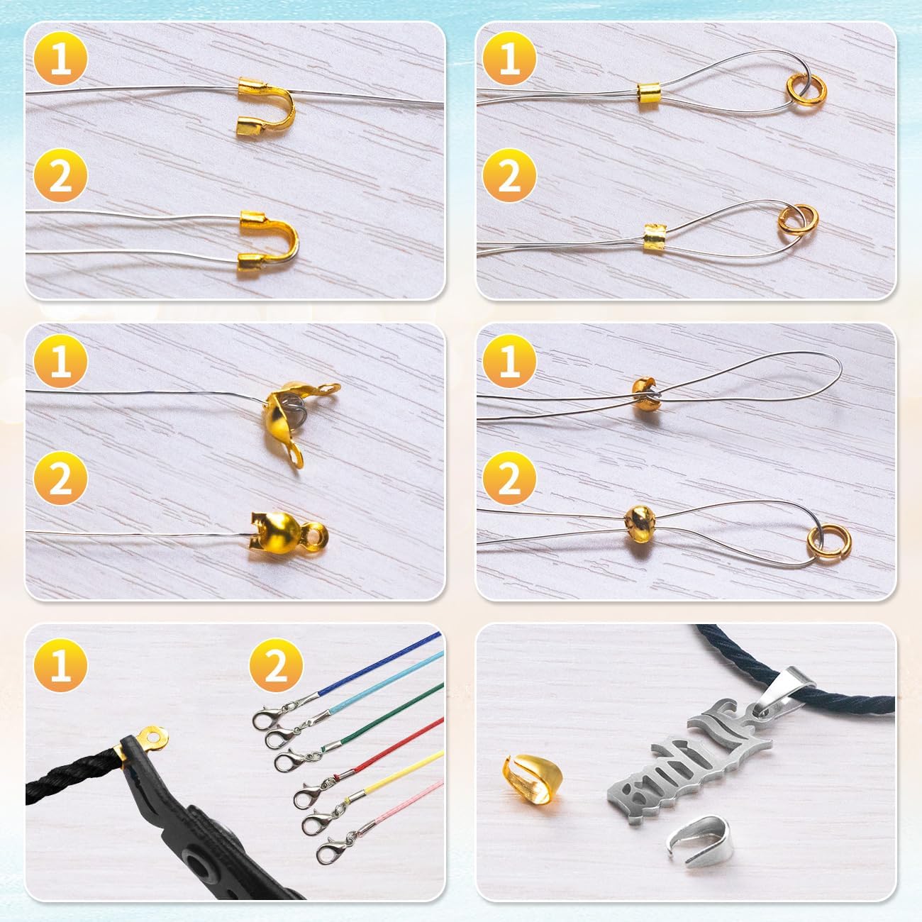 2120 PCS Crimp Beads for Jewelry Making Supplies, Bracelet Clasps and Closures, Golden Silver Crimp Covers & Tubes, Lobster Clasp Crimping Pliers and Beading Wire