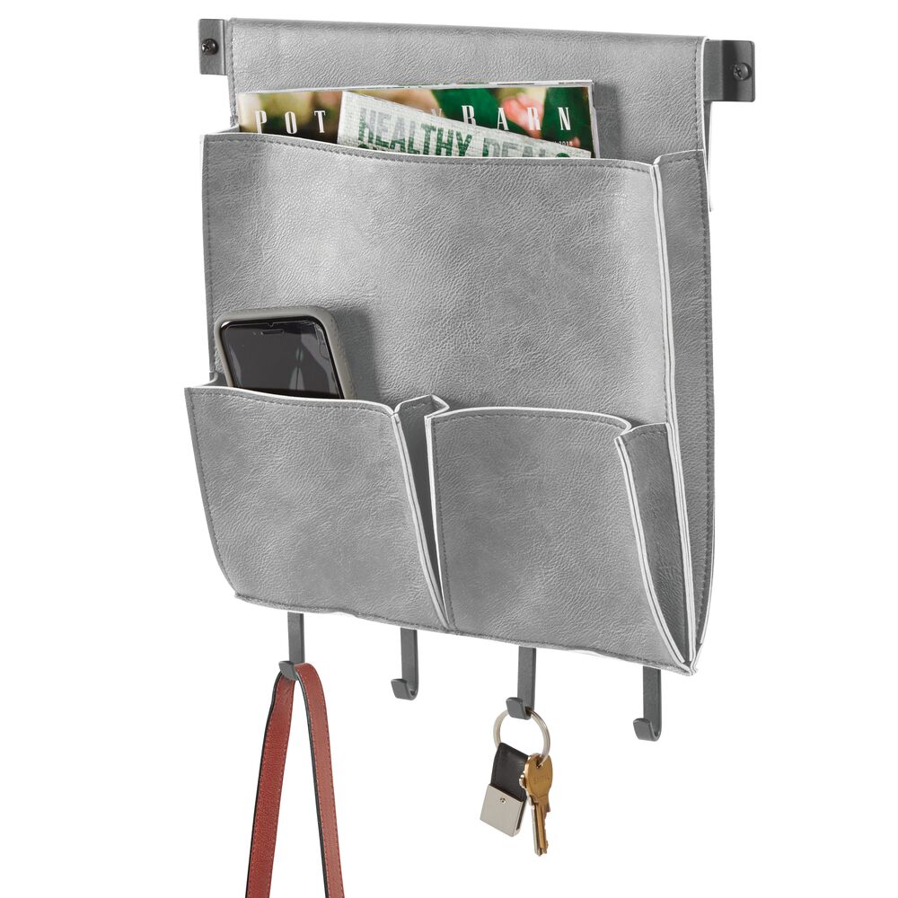 mDesign Wall Mount Leather Hanging Entryway Storage Mail Holder, 12.5" W