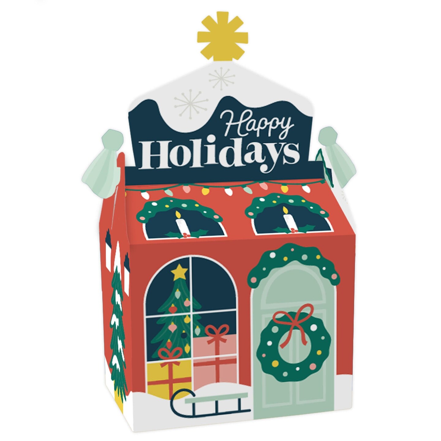 Big Dot of Happiness Christmas Village - Treat Box Party Favors - Holiday Winter Houses Goodie Gable Boxes - Set of 12