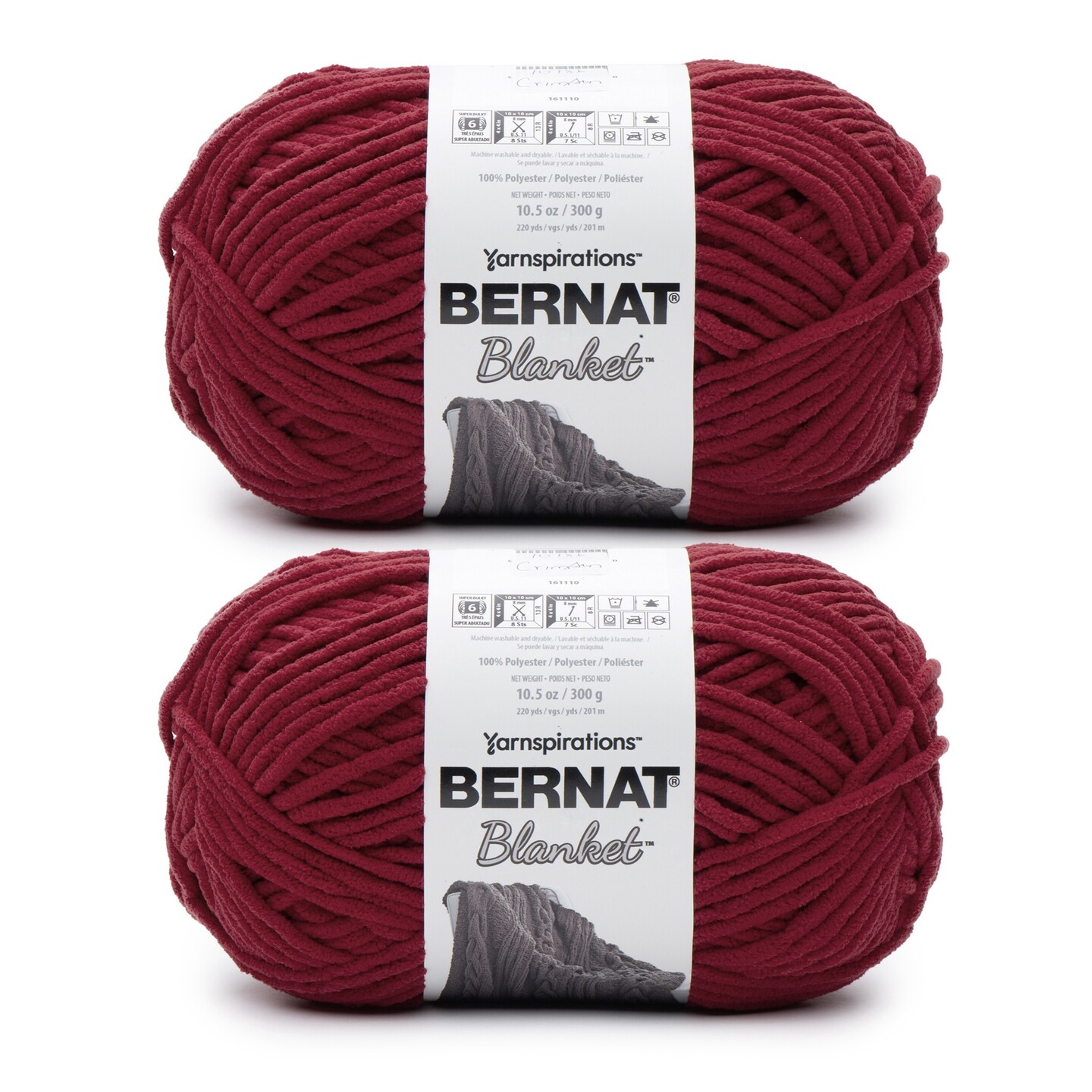 Bernat Blanket Crimson Yarn - 2 Pack of 300g/10.5oz - Polyester - 6 Super Bulky - 220 Yards - Knitting/Crochet
