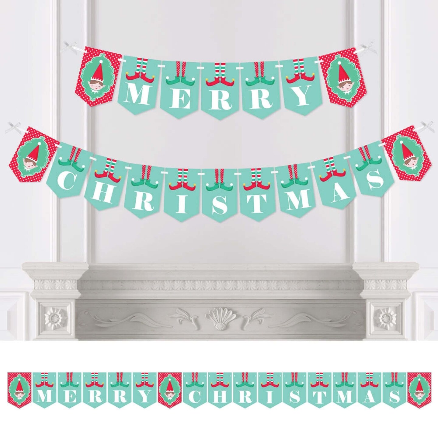 Big Dot of Happiness Elf Squad - Kids Elf Christmas Party Bunting Banner - Party Decorations - Merry Christmas