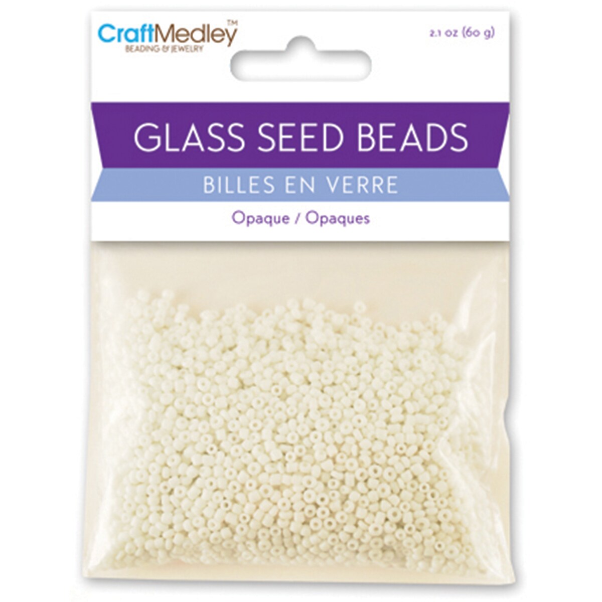 Craft Medley Glass Seed Beads 12/0 Opaque 60g-White