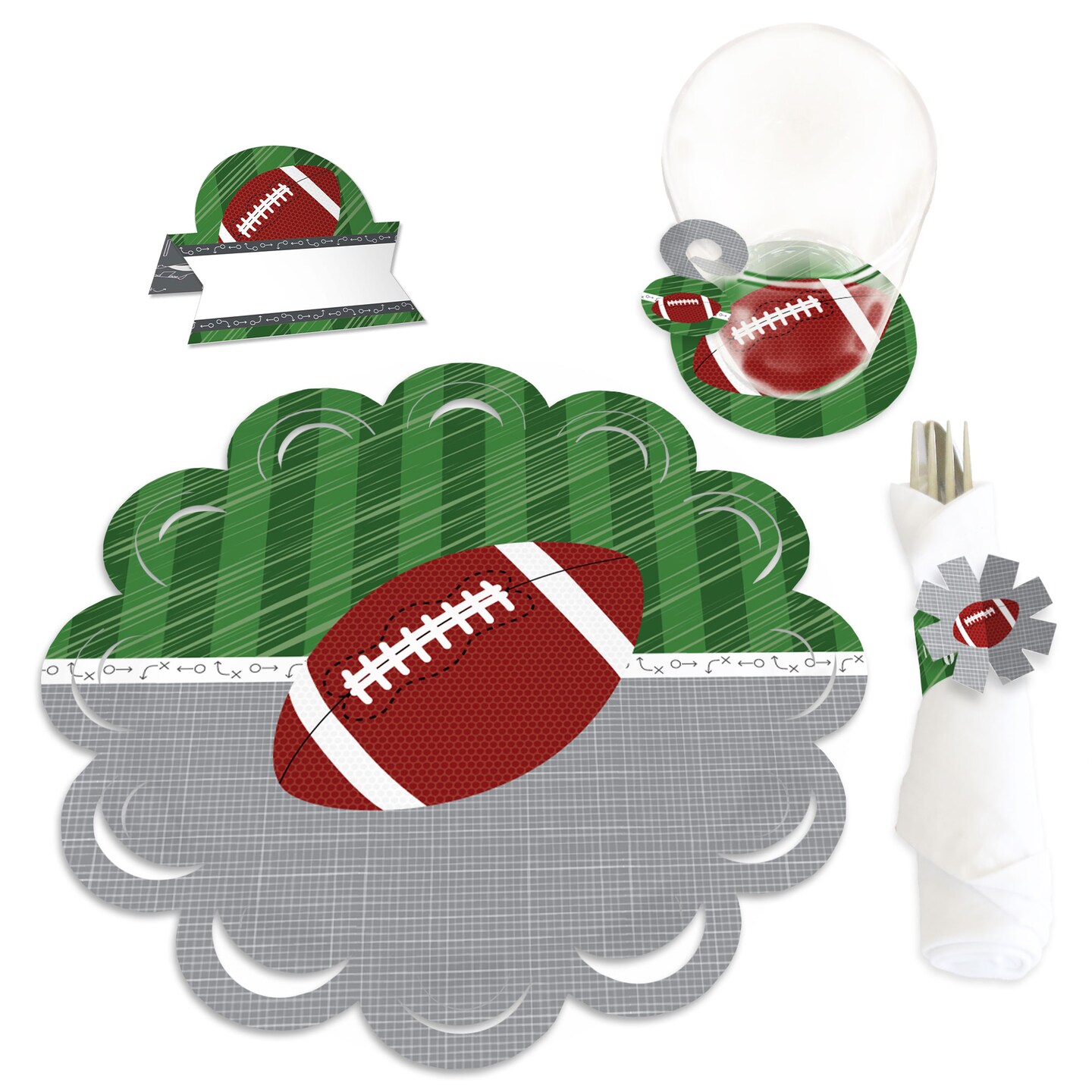 Big Dot of Happiness End Zone - Football - Baby Shower or Birthday Party Paper Charger and Table Decorations - Chargerific Kit - Place Setting for 8