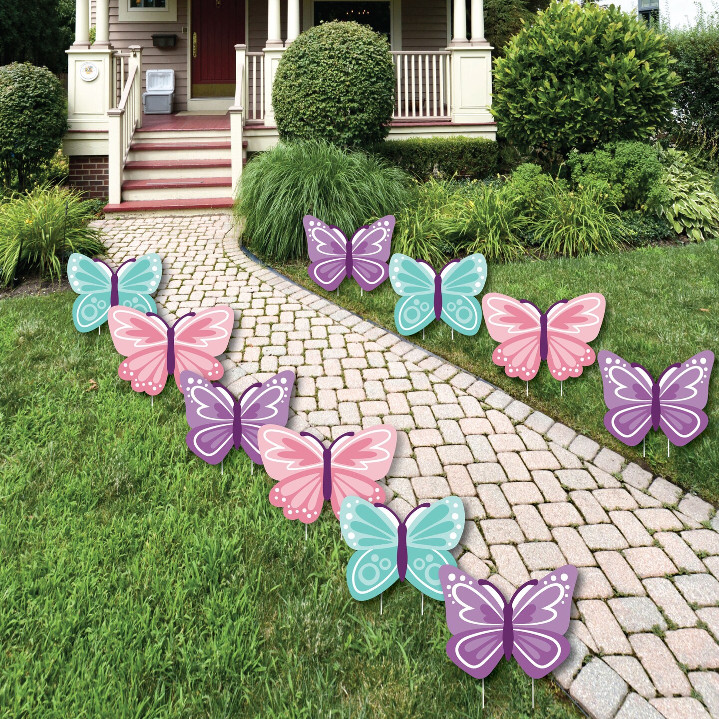 Big Dot of Happiness Beautiful Butterfly - Lawn Decorations - Outdoor Floral Baby Shower or Birthday Party Yard Decorations - 10 Piece
