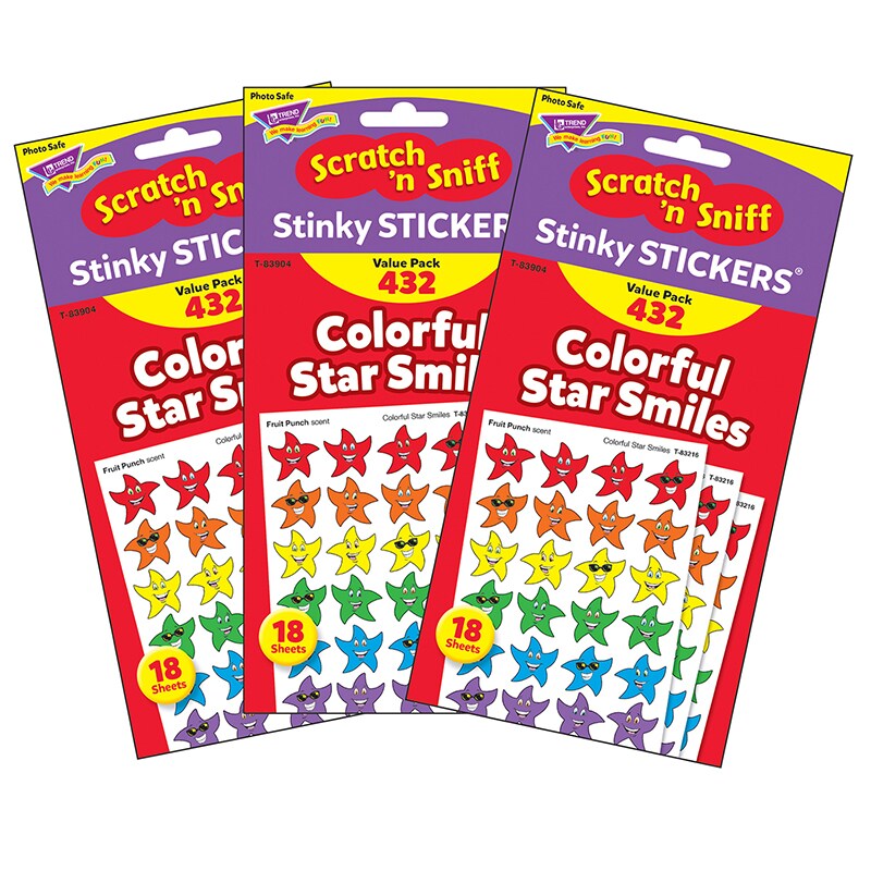 Colorful Star Smiles Stinky Stickers® Variety Pack, 432 Per Pack, 3 ...