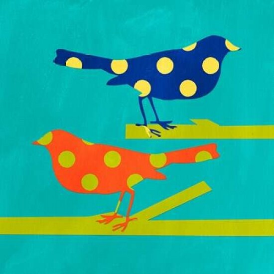 Navy and Orange Birds Poster Print by Linda Woods - Item # VARPDXLW1254