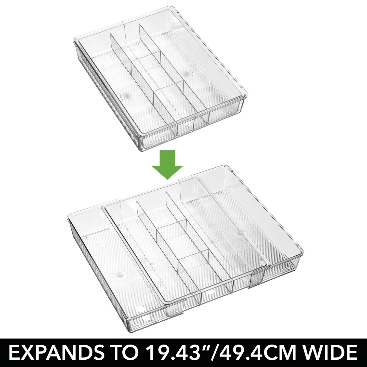 mDesign Dual Expandable Drawer 5 Section Kitchen Utensil Organizer Tray - Clear