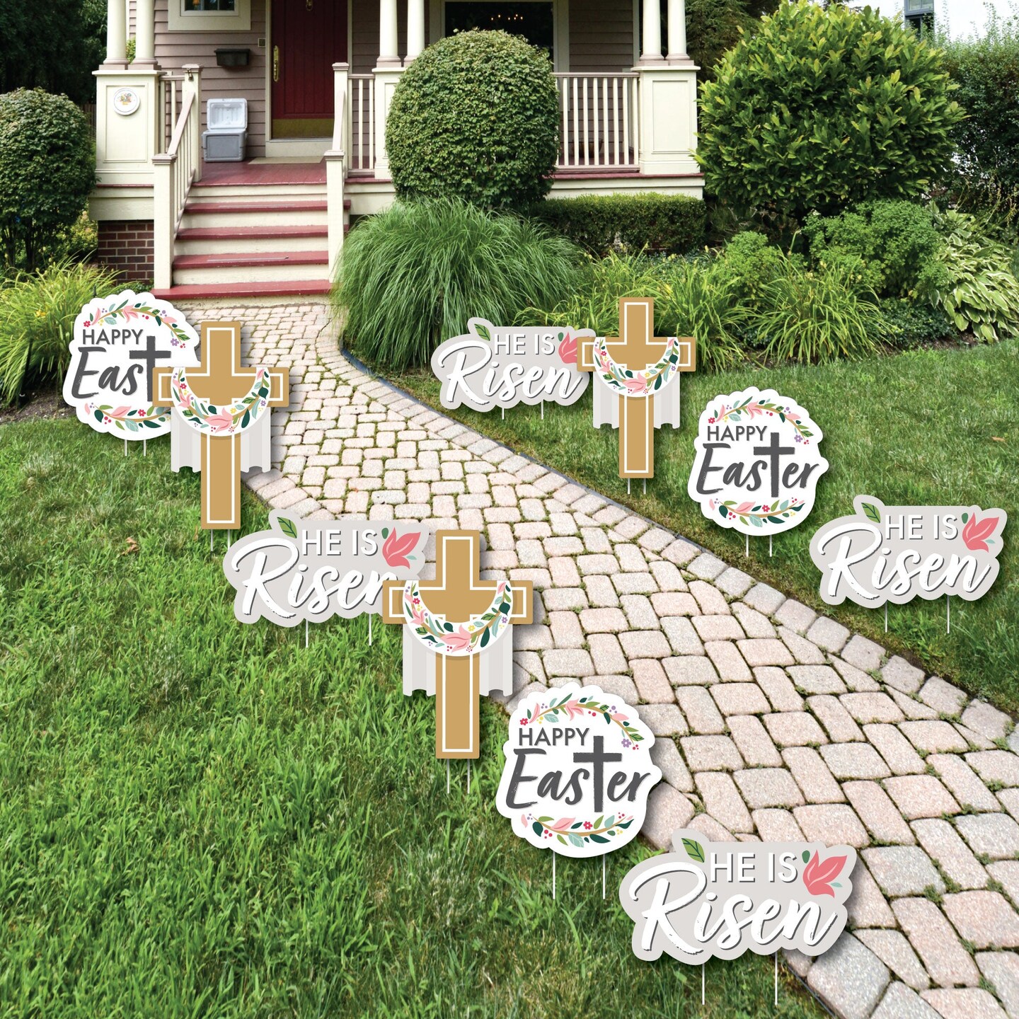 Big Dot of Happiness Religious Easter - Cross Lawn Decorations - Outdoor Christian Holiday Party Yard Decorations - 10 Piece