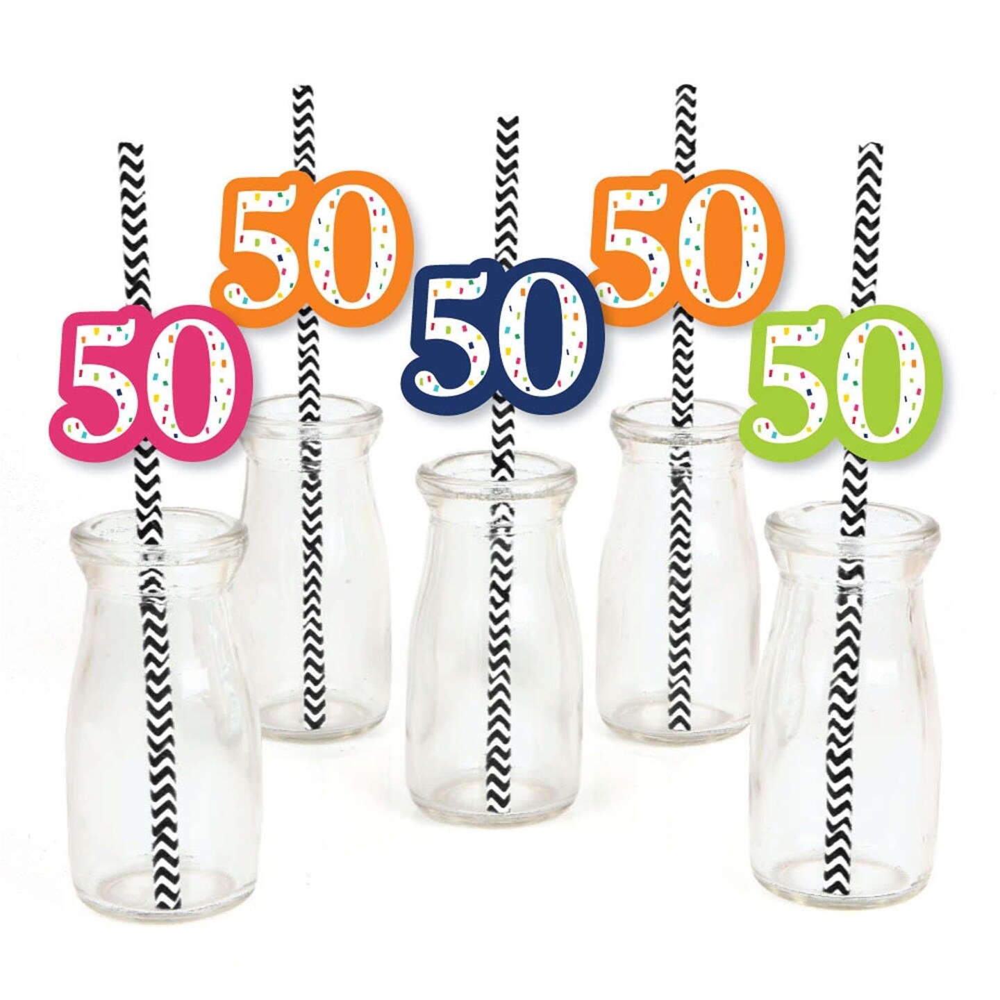Big Dot of Happiness 50th Birthday - Cheerful Happy Birthday - Paper Straw Decor - Fiftieth Birthday Party Striped Decorative Straws - Set of 24