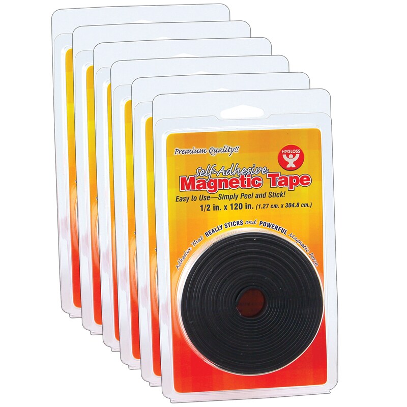 Self-Adhesive Magnetic Tape Roll, 1/2&#x22; x 120&#x22;, Pack of 6