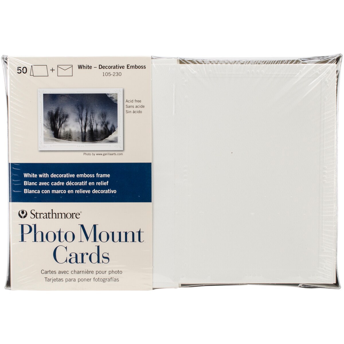 Strathmore Cards & Envelopes 5"X6.875" 50/Pkg-White Photo Mount W/Emboss Frame