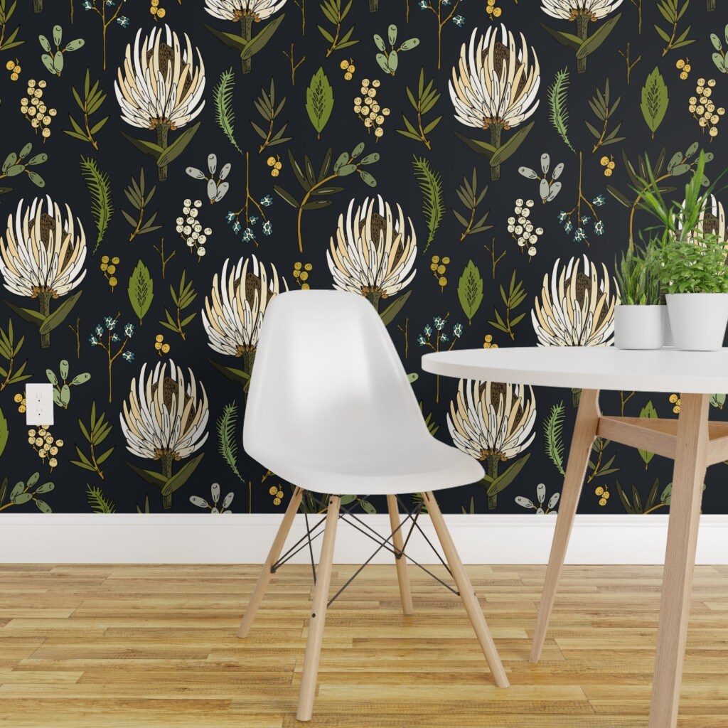 Peel & Stick Wallpaper 2FT Wide Protea Neutral Floral Botanical Botany Leaf Boho Nature Kitchen