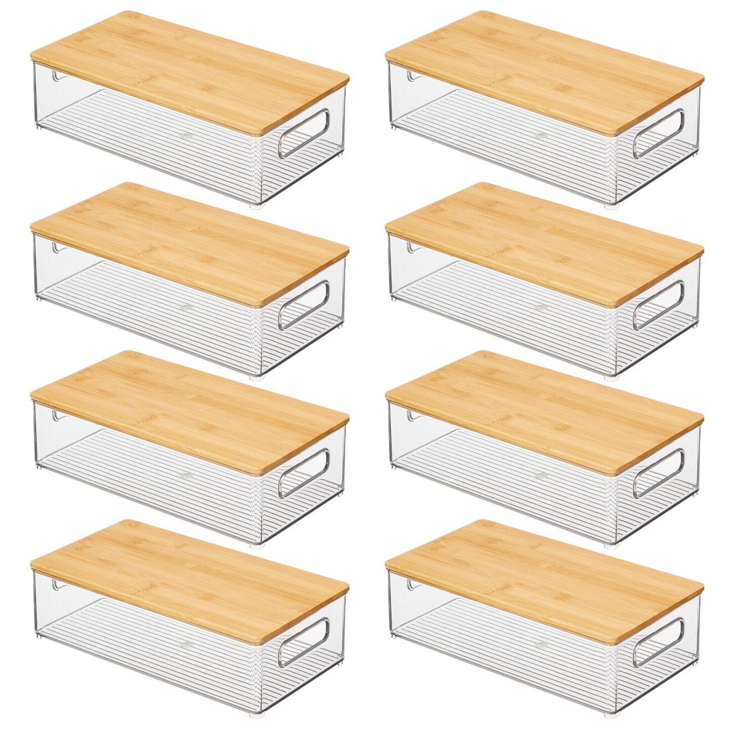 mDesign Plastic Kitchen Storage Box with Bamboo Lid and Handles, 8 Pack