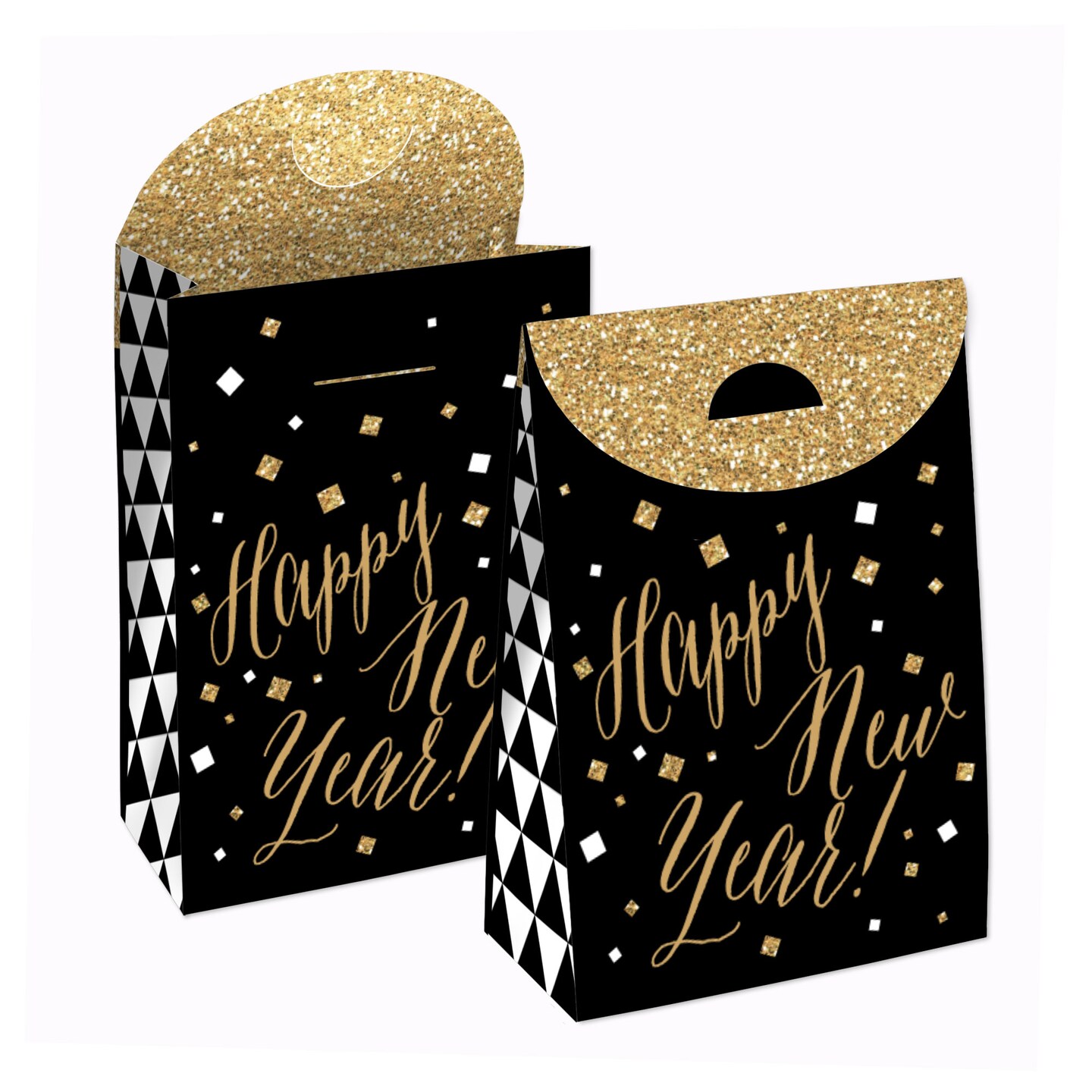 Big Dot of Happiness New Year&#x2019;s Eve - Gold - New Years Eve Gift Favor Bags - Party Goodie Boxes - Set of 12