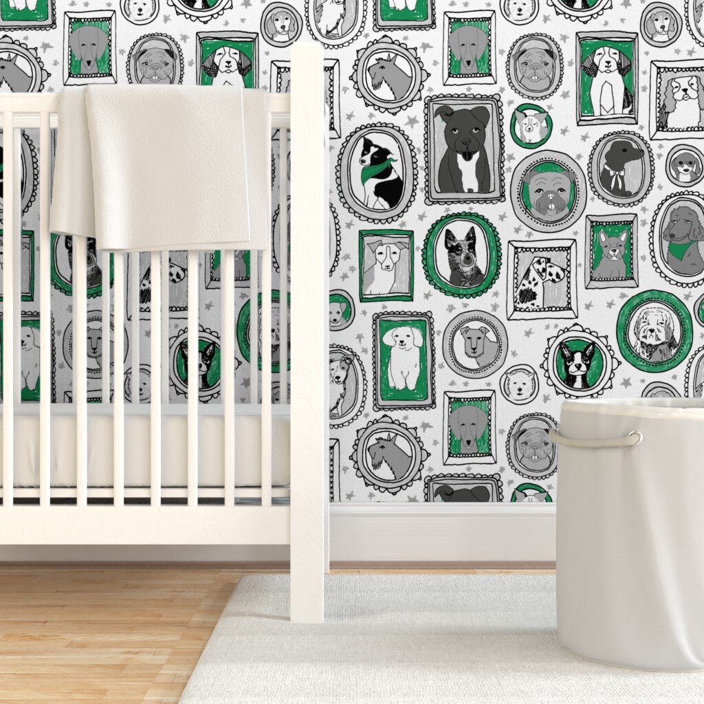 Pre-Pasted Wallpaper 2FT Wide Dog Portraits Extra Large Cute Dog Breeds Puppy Pet Lover Dog Mom Custom Pre-pasted Wallpaper by Spoonflower