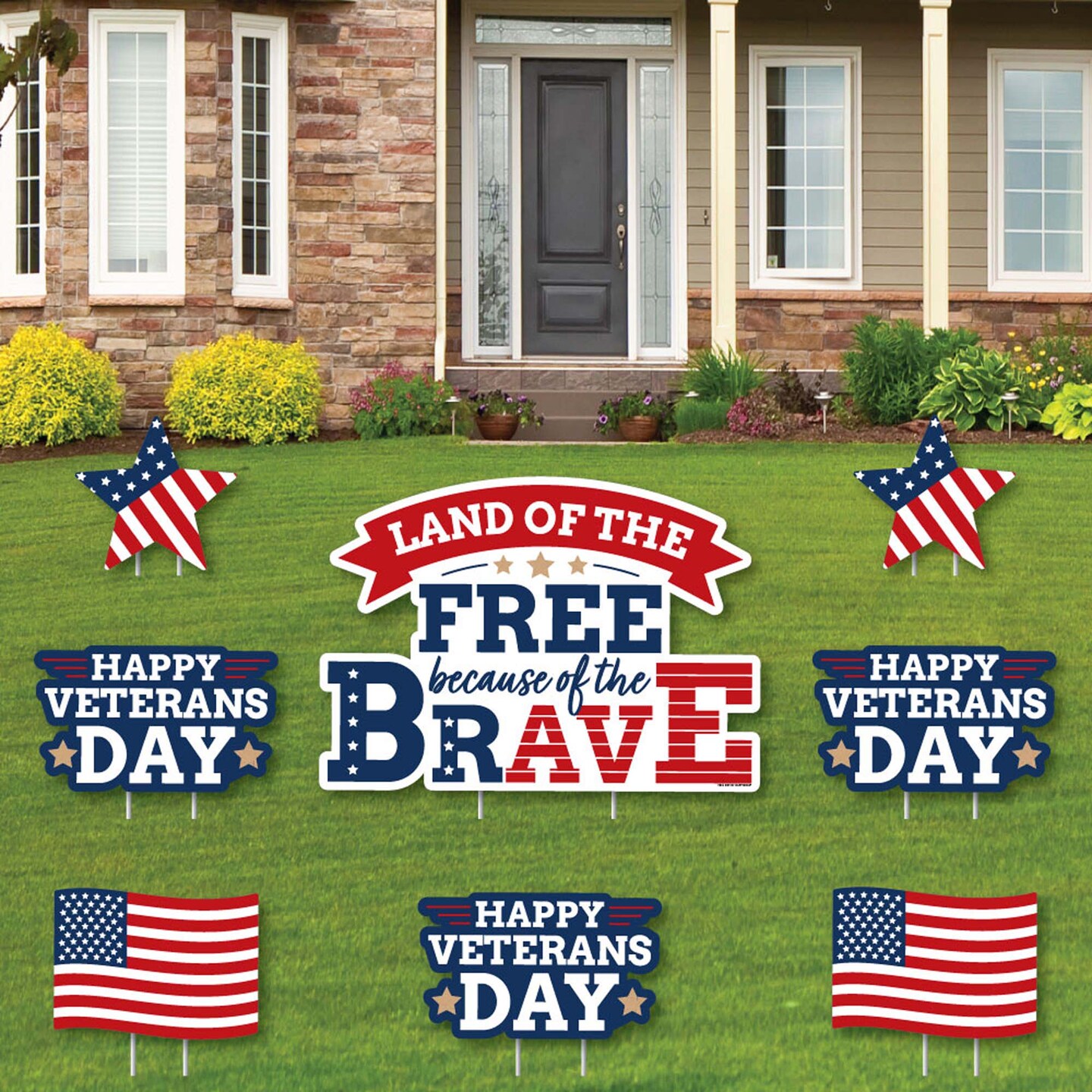 Big Dot of Happiness - Happy Veterans Day - Yard Sign and Outdoor Lawn Decorations - Patriotic Yard Signs - Land of the Free - Set of 8