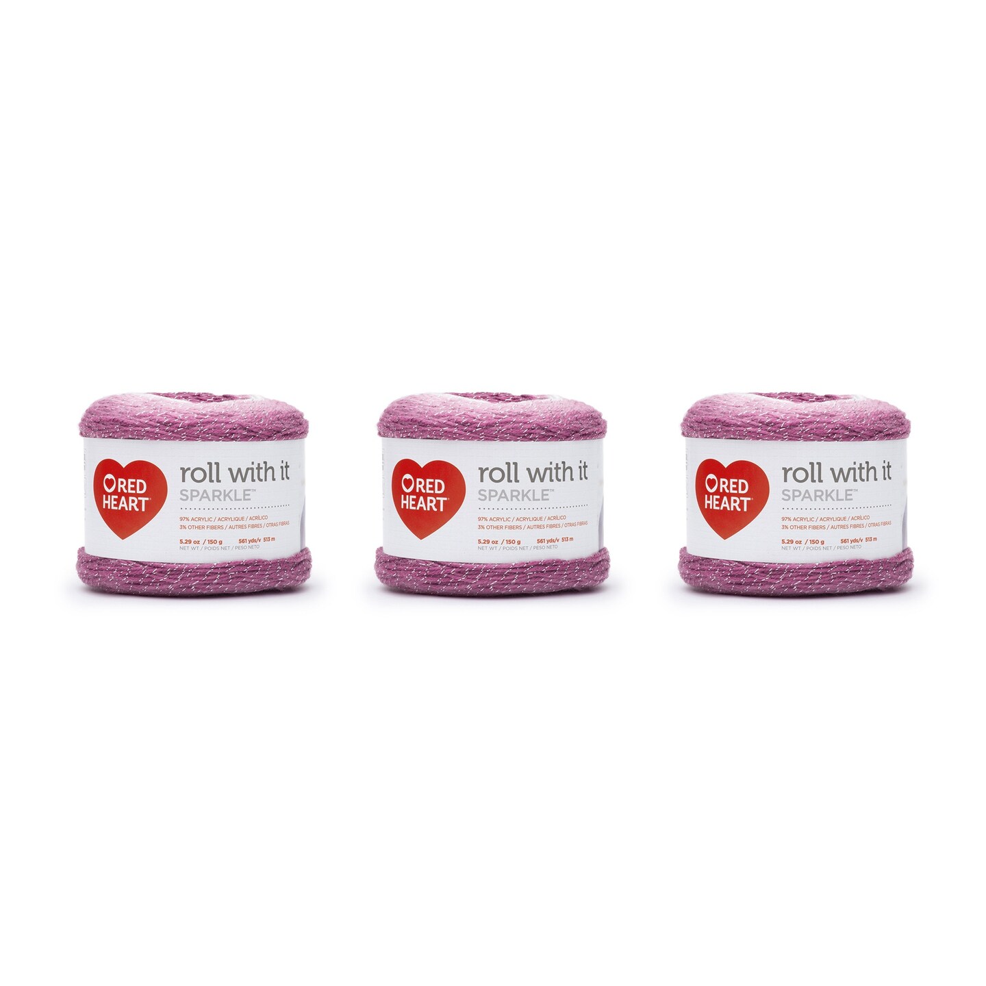 Red heart roll with it sparkle pixie yarn 3 pack of 150g 5 3oz