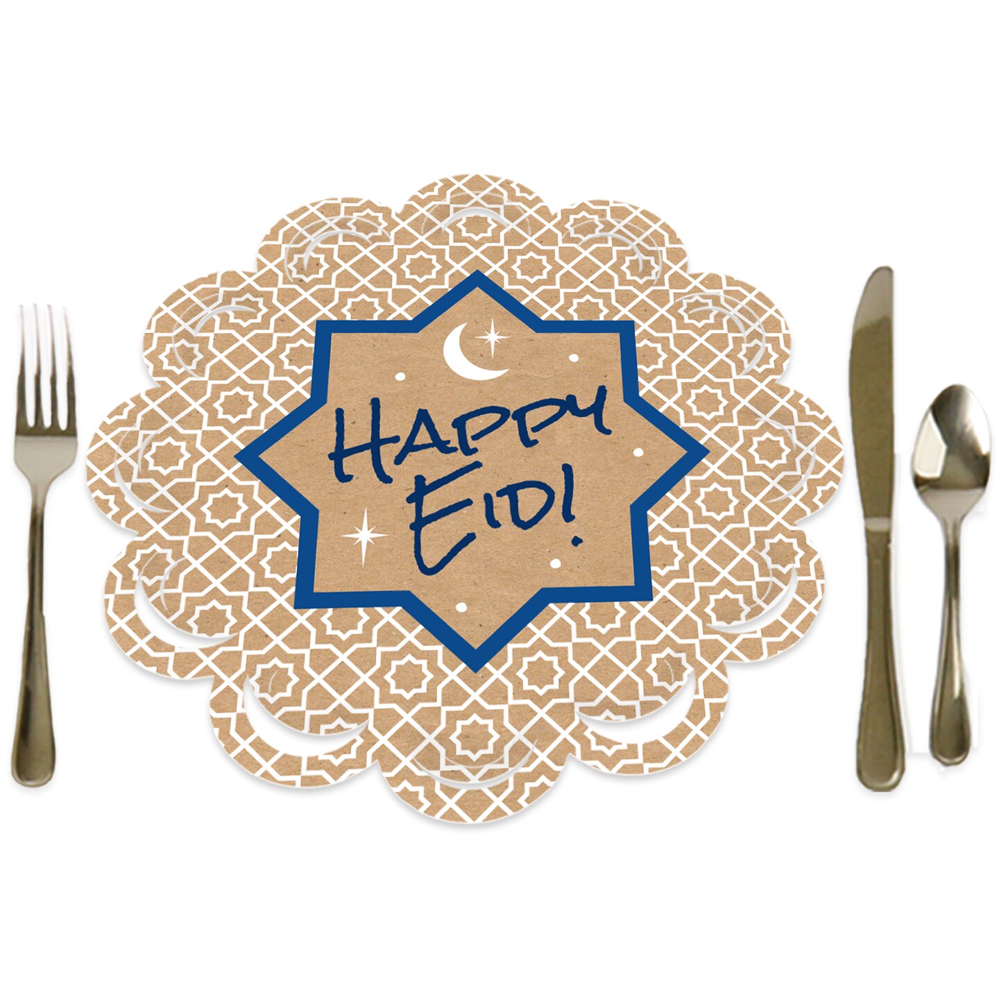 Big Dot of Happiness Ramadan - Eid Mubarak Party Round Table Decorations - Happy Eid Paper Chargers - Place Setting For 12