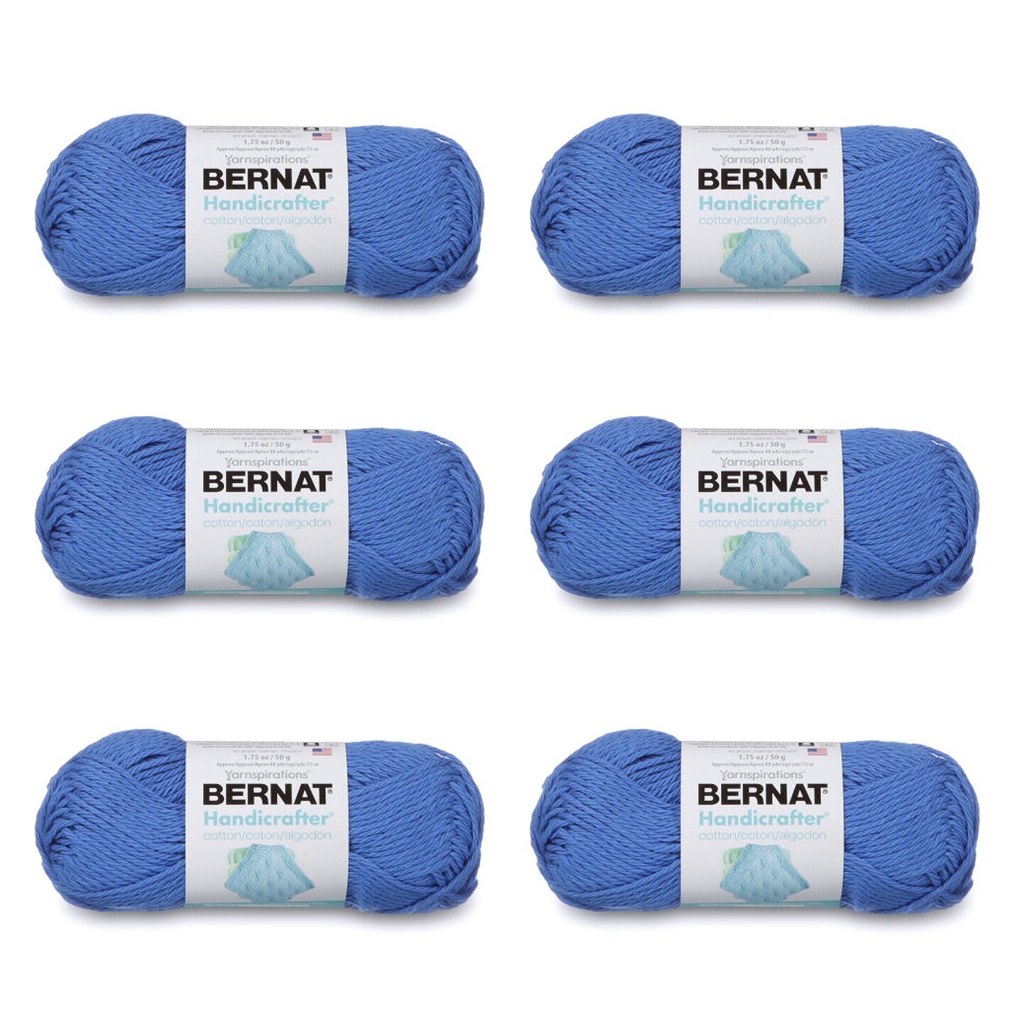Bernat Handicrafter Cotton Blueberry Yarn - 6 Pack of 50g/1.75oz - Cotton -  4 Medium (Worsted) - 80 Yards - Knitting/Crochet