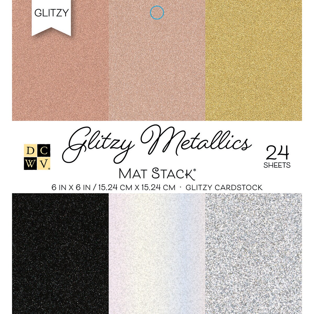 DCWV Single-Sided Cardstock Stack 6"X6" 24/Pkg-Glitzy Metallics W/Glitter, 6 Designs