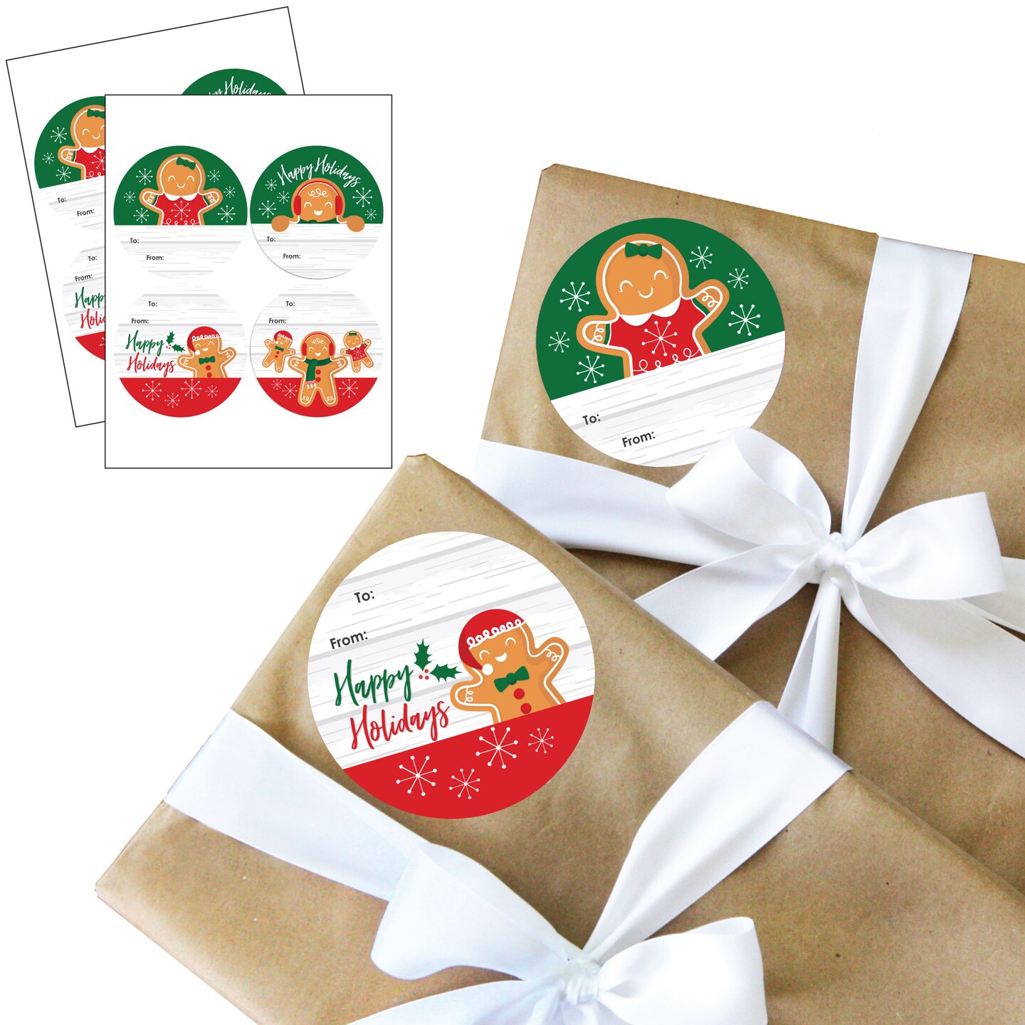 Big Dot of Happiness Gingerbread Christmas - Round Gingerbread Man Holiday Party To and From Gift Tags - Large Stickers - Set of 8