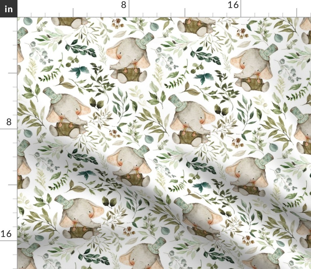 Elephant Botanical Leaves Nature Animal Custom Printed Fabric by Spoonflower Various Fabrics by the Yard or Fat Quarter