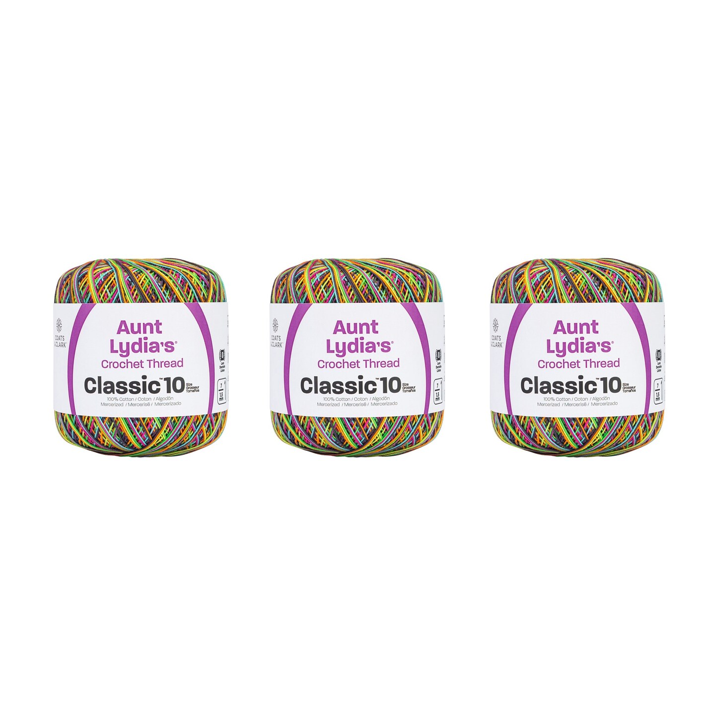Aunt Lydia Classic Blacklight Crochet - 3 Pack of 300y/274m - Cotton - Gauge 10 - Crochet