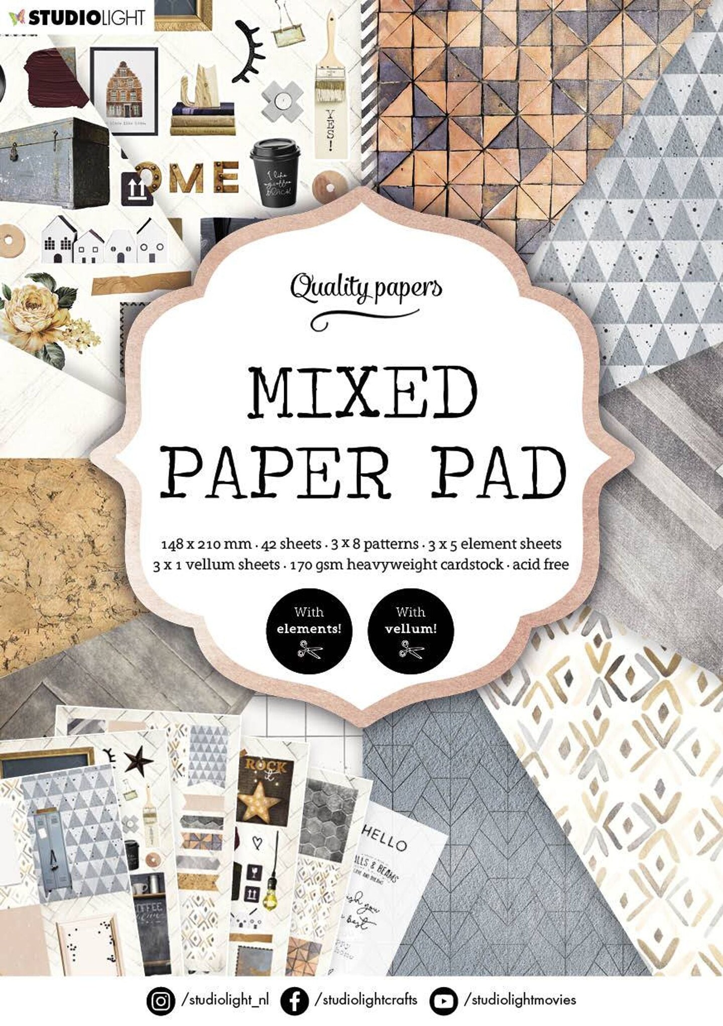 Studio Light SL Mixed Paper Pad Pattern Paper Essentials 148x210mm 42 ...