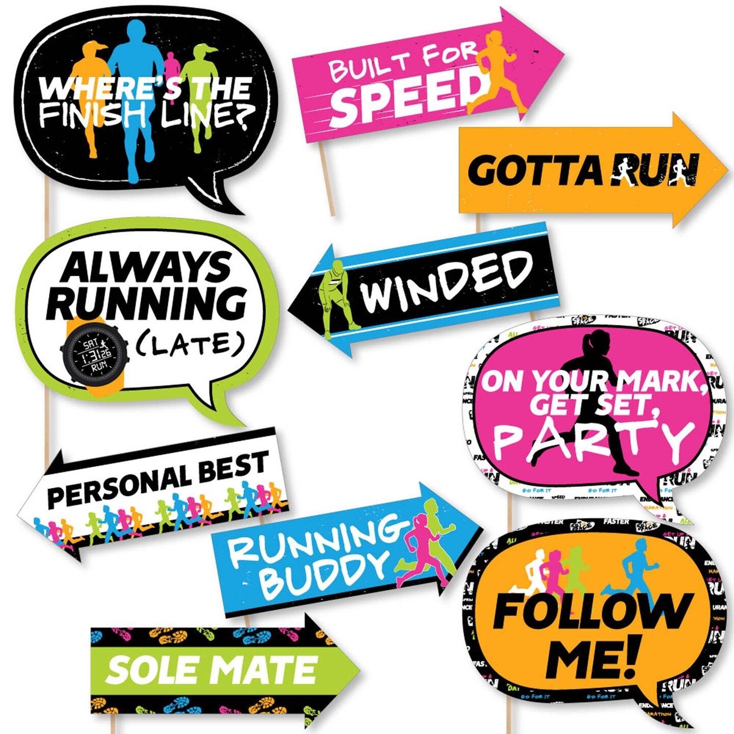 Big Dot of Happiness Funny Set the Pace - Running - Track, Cross Country or Marathon Party Photo Booth Props Kit - 10 Piece
