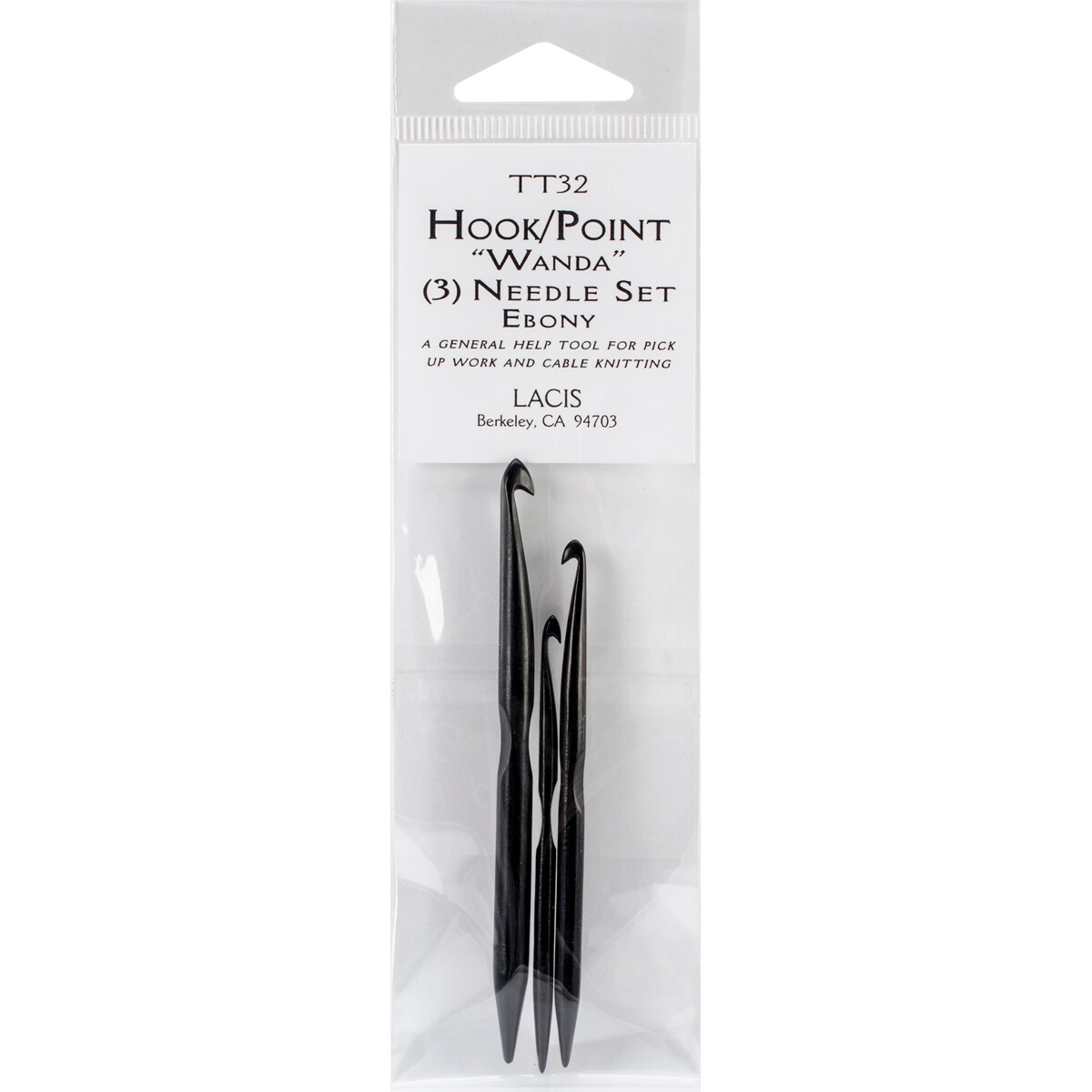 Lacis Double-Ended Ebony Crochet Hooks 3/Pkg-D4/3mm - 3", F6/4mm - 3.5", J10/6mm - 4"