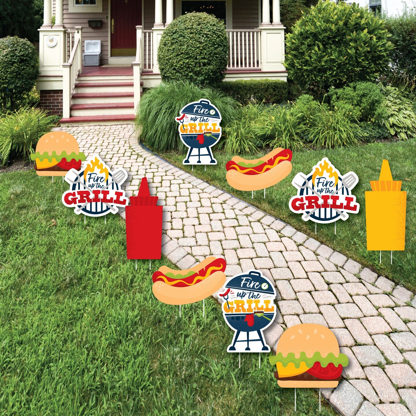 Big Dot of Happiness Fire Up the Grill - Lawn Decorations - Outdoor Summer BBQ Picnic Party Yard Decorations - 10 Piece