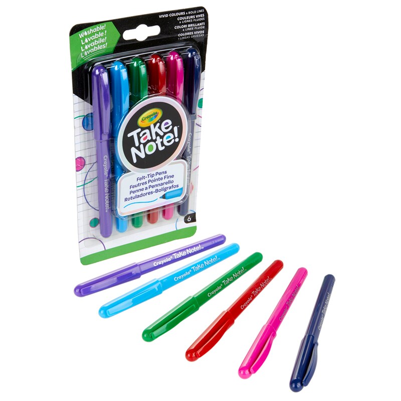 Take Note! Ultra-Fine Washable Felt-Tip Marker Pen, Pack Of 6