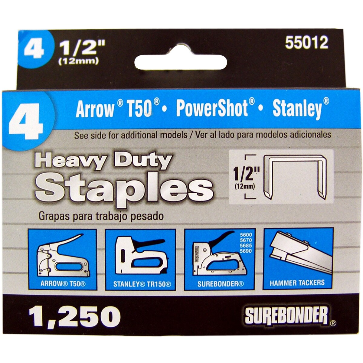 Surebonder Heavy-Duty Staples 1/2" 1,250/Pkg-Size #4 Narrow Crown