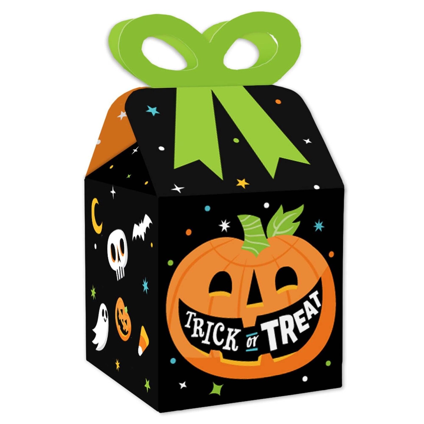 Big Dot of Happiness Jack-O&#x27;-Lantern Halloween - Square Favor Gift Boxes - Kids Halloween Party Bow Boxes - Set of 12