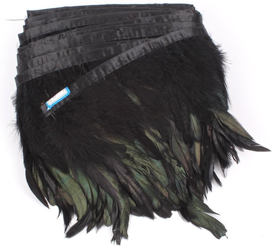 Rooster Feather Trim Width 5-7 inches Craft Feather Fringe Trim Pack of 5 Yards (Black)