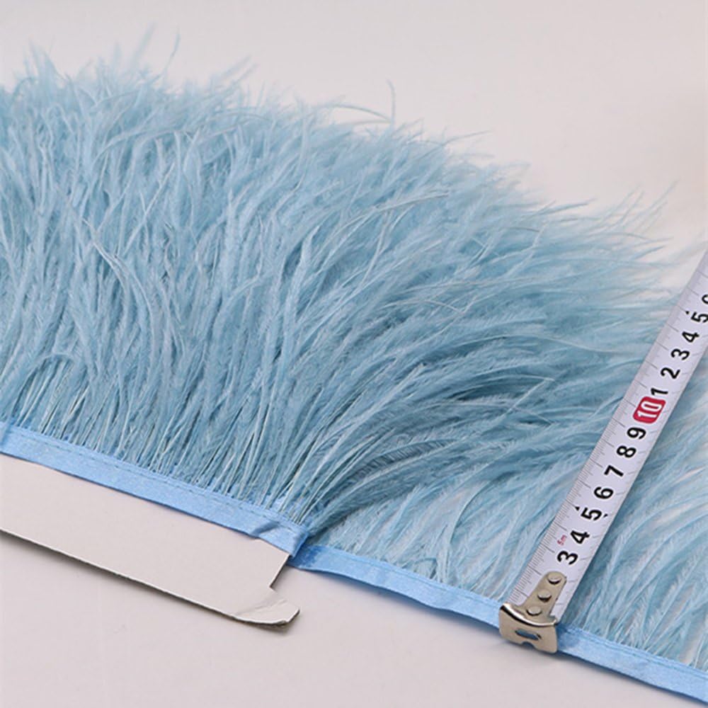 2 Yards 4-6inch Soft &#x26; Natural Ostrich Feathers Fringe Trims Ribbon Used for Dress, Sewing, Craft Clothing, Lighting Decoration, Clothing DIY, etc. (Light Blue)