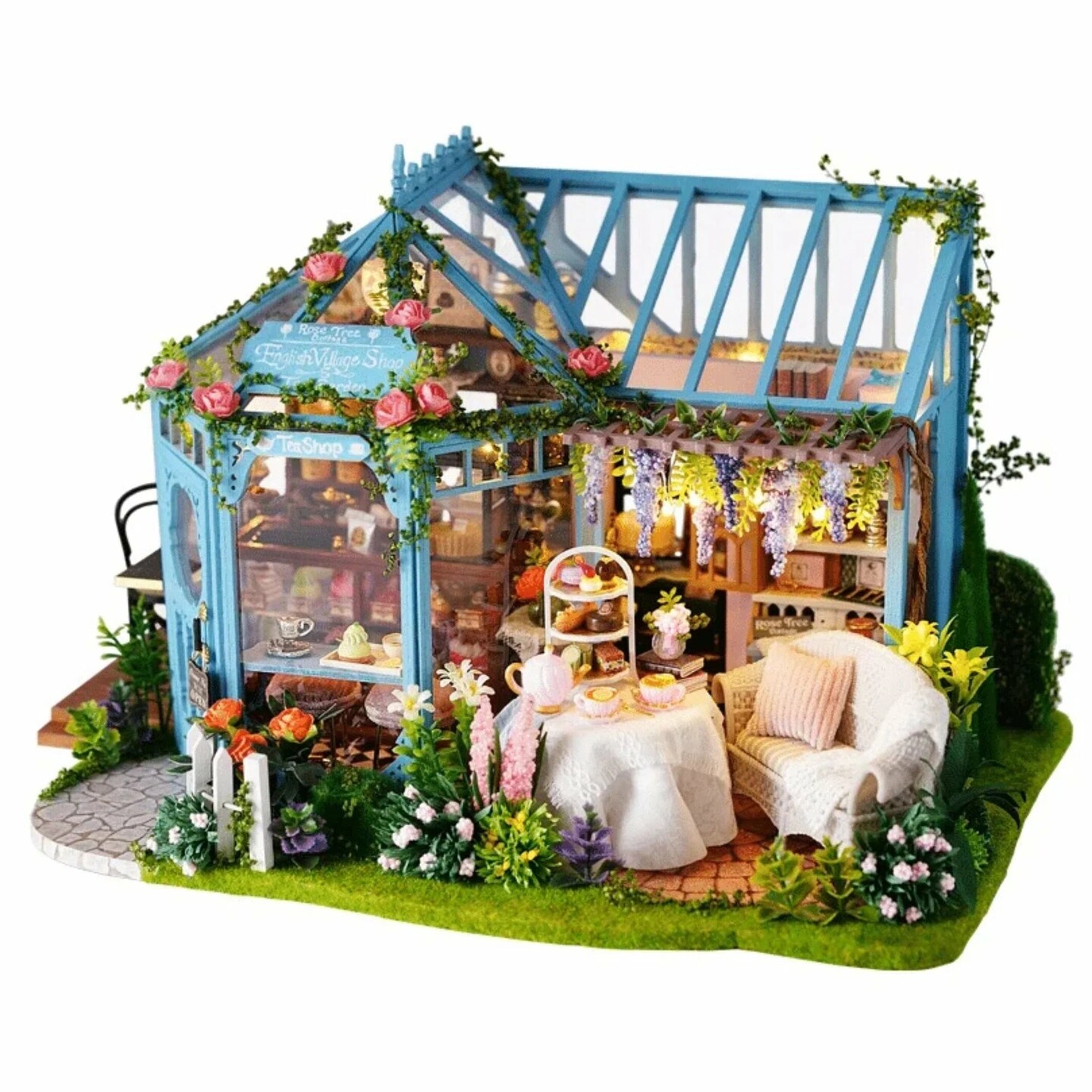 Miniature Wizardi Roombox Kit - Rose Garden Tea House Dollhouse Kit