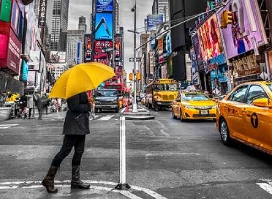 Man with yellow umbrella at Times square, New York Poster Print by  Assaf Frank - Item # VARPDXAF20131115136PC02