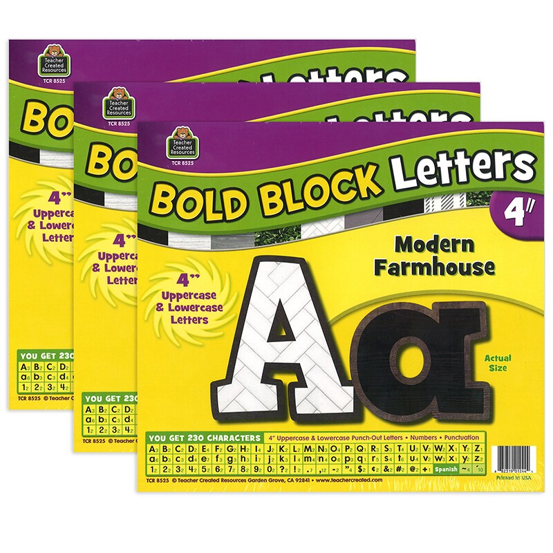 Modern Farmhouse Bold Block 4&#x22; Letters Combo Pack, 230 Pieces Per Pack, 3 Packs