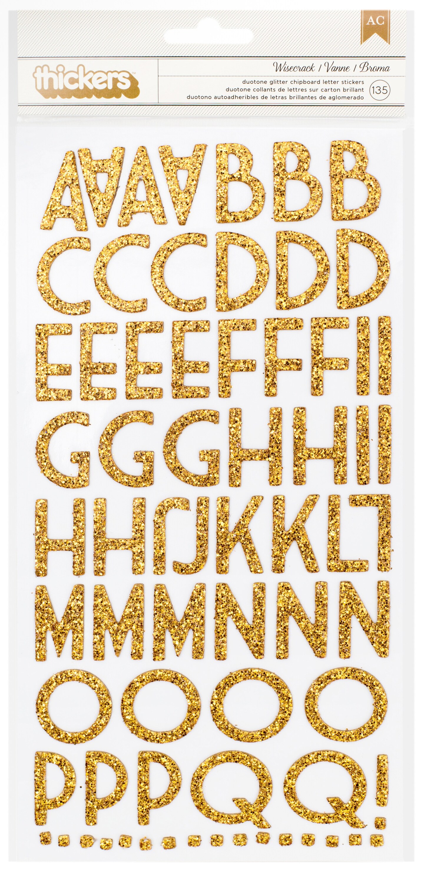 AC Chipboard Alphabet Stickers - Wisecrack, Gold Glitter, 135pcs