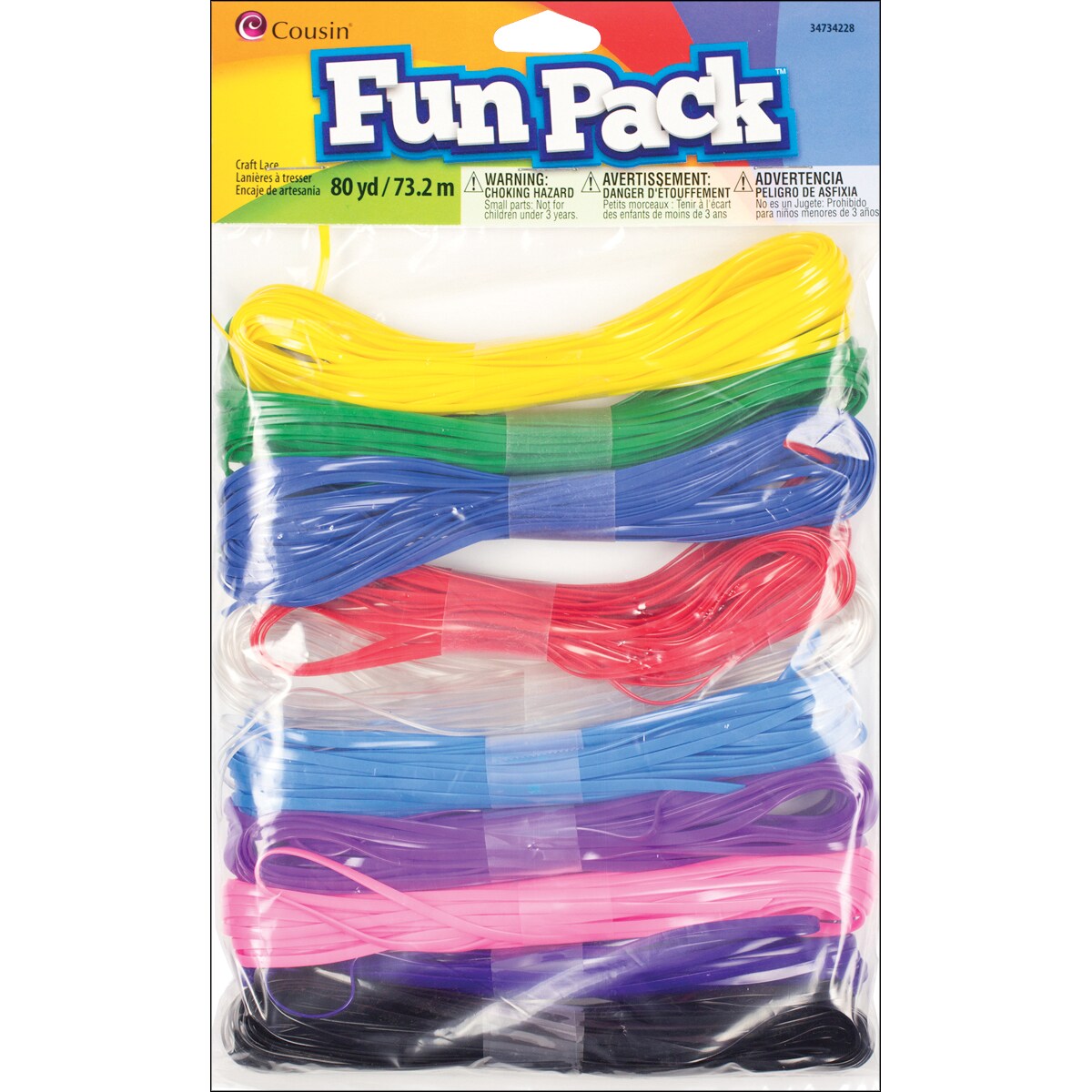 Cousin Fun Pack Plastic Craft Lace 80yd-Assorted Colors