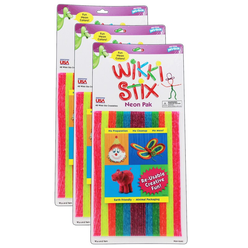 Wikki Stix&#xAE;, Neon Colors, 8&#x22;, 48 Per Pack, 3 Packs