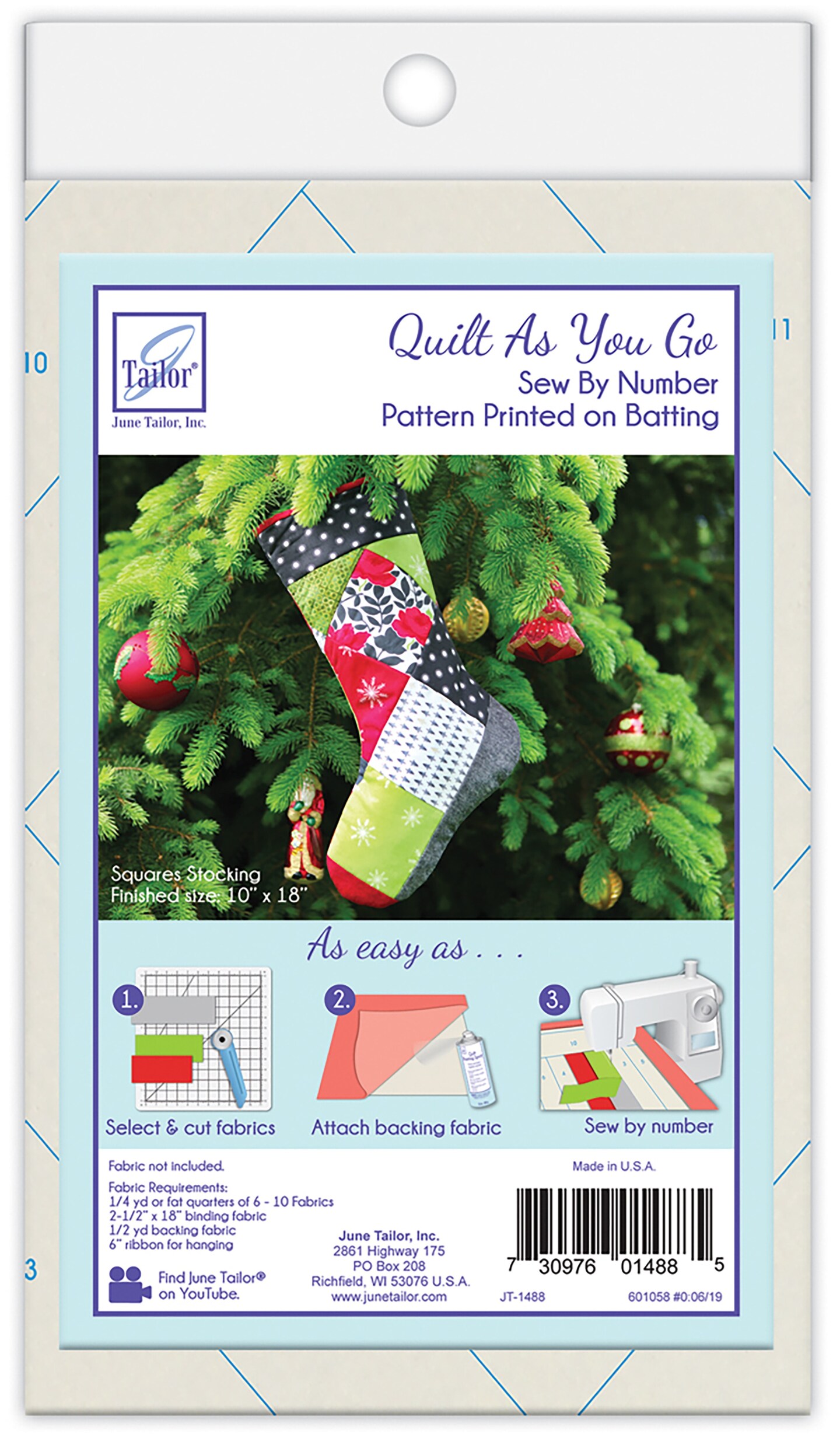 June Tailor Quilt As You Go Holiday Square Stocking-Pattern 1/Pkg ...