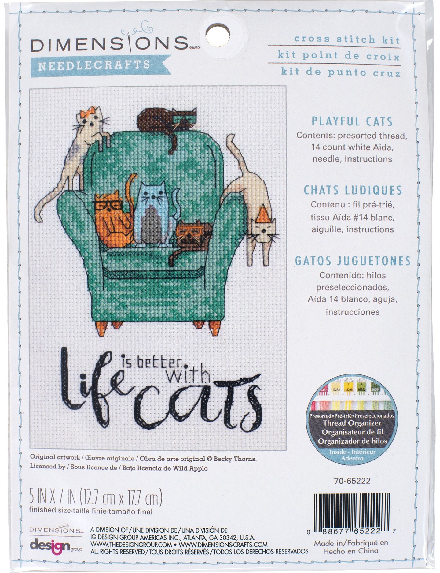 Dimensions Counted Cross Stitch Kit 5&#x22;X7&#x22;-Playful Cats (14 Count)